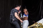 Noelle Scaggs, Michael Fitzpatrick (Fitz), and drummer John Wicks of "Fitz and the Tantrums" perform at ACL Festival in Austin, Texas in 2014