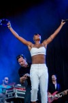 Noelle Scaggs, Michael Fitzpatrick (Fitz), and drummer John Wicks of "Fitz and the Tantrums" perform at ACL Festival in Austin, Texas in 2014