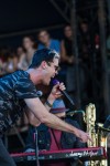 Noelle Scaggs, Michael Fitzpatrick (Fitz), and drummer John Wicks of "Fitz and the Tantrums" perform at ACL Festival in Austin, Texas in 2014