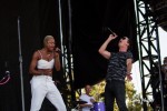 Noelle Scaggs, Michael Fitzpatrick (Fitz), and drummer John Wicks of "Fitz and the Tantrums" perform at ACL Festival in Austin, Texas in 2014